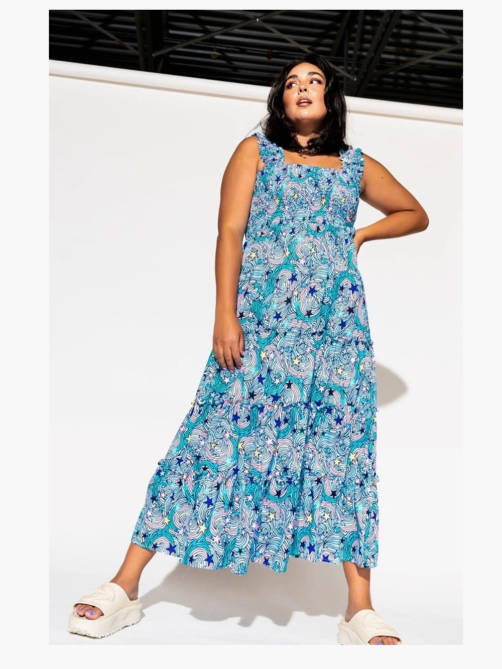 Dressed in LALA Blue Teal Swirl Print Maxi Dress
